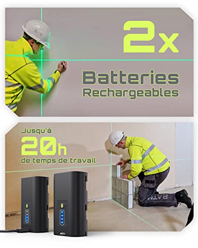 LasGoo LG-3D | Niveau laser auto-nivelant | Professionnels - Construction & Alignements - 2 batteries rechargeables (20h