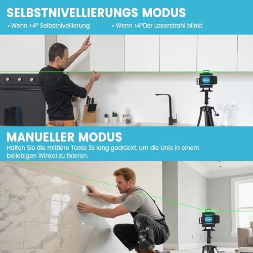 Niveau Laser Chantier Autonivelant 4 x 360° - Niveaux Lazer Multifonctionnel en Croix 16 Lignes Vert Rotatif Batterie 60