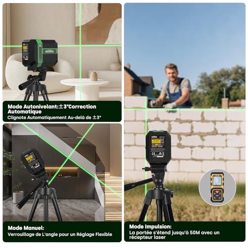 Funguard Niveau Laser Autonivelant 50M à Double Module, IP54, Charge par USB pour Chantiers et DIY