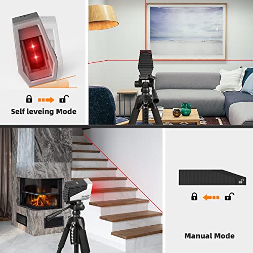 Huepar Niveau Laser Rouge Croix Auto Nivelleur Rechargeable avec Capteur de Mouvement et Mode Impulsion - E011R