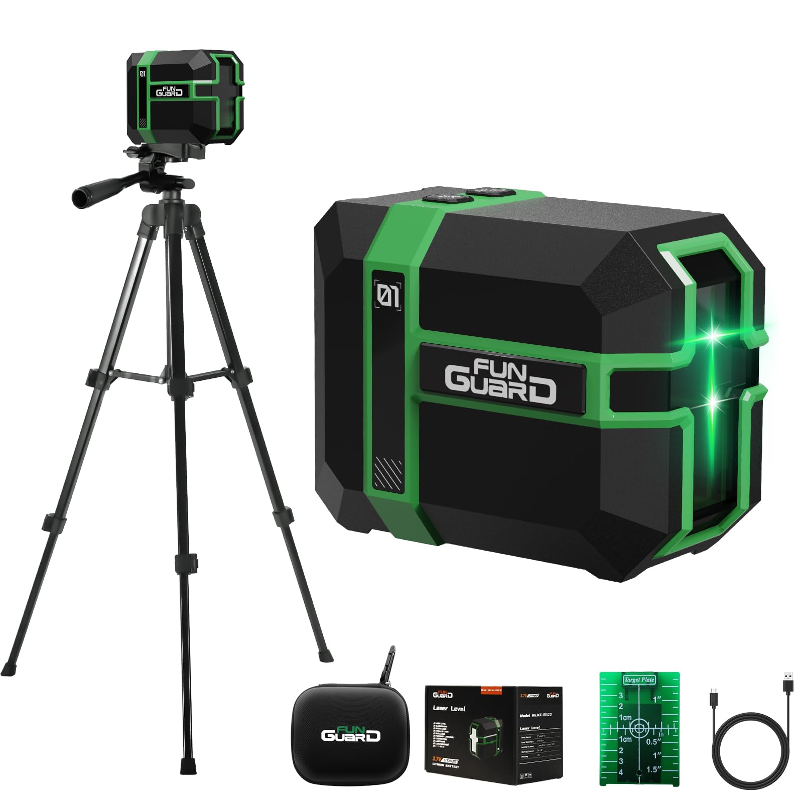 Funguard Niveau Laser Autonivelant 50M à Double Module, IP54, Charge par USB pour Chantiers et DIY