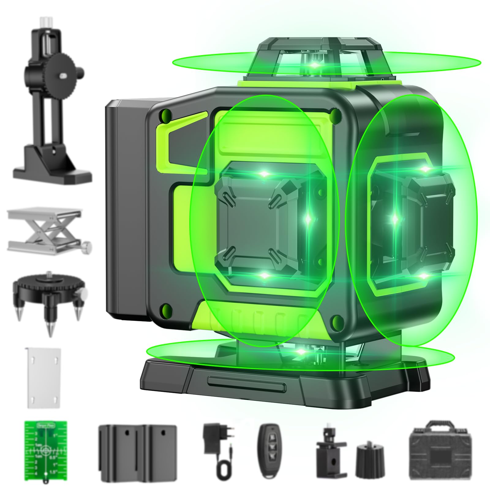 Laser Niveleuse Autonivelante 360° x 4, Lazer Niveleuses 4D 16 Lignes Laser, Autonivellement et Mode Pulsé Extérieur, 2 