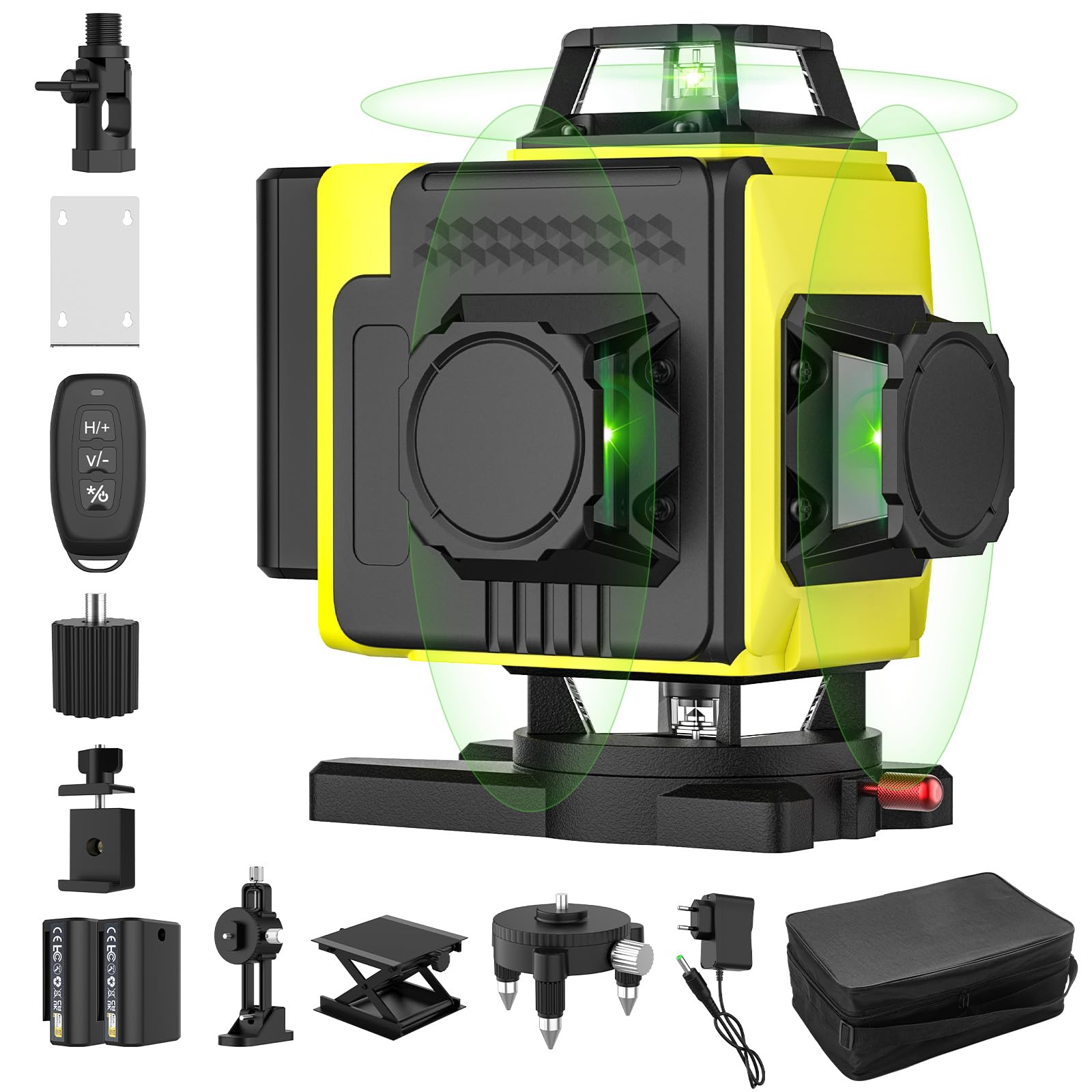 Niveau laser autonivelant X 4d 16 lignes laser 360° Lazer Niveaux chantier mode impulsion extérieur 2 x batterie telescô