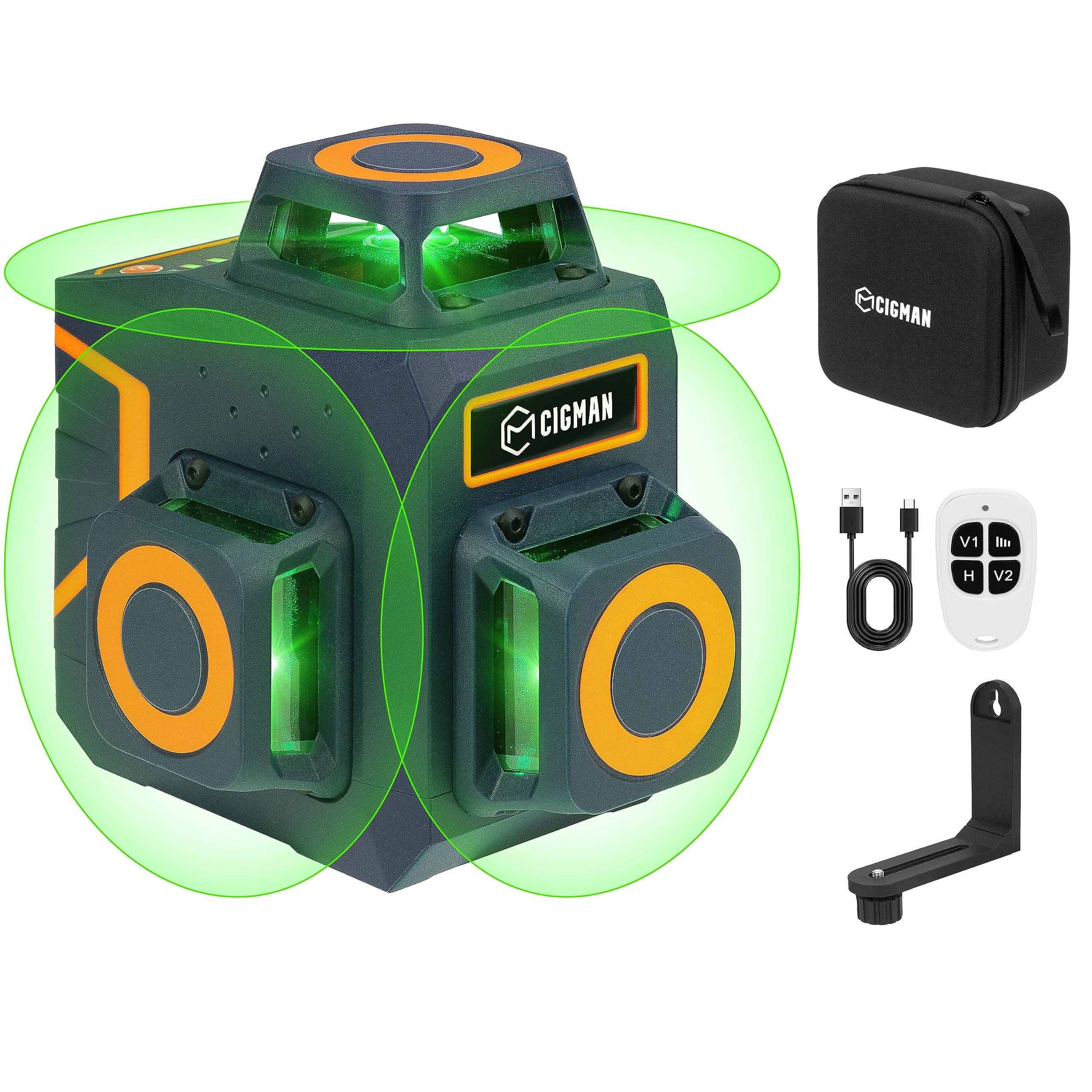 CIGMAN Niveau Laser Vert 3x360°, Batterie Li-ion Intégrée, Télécommande